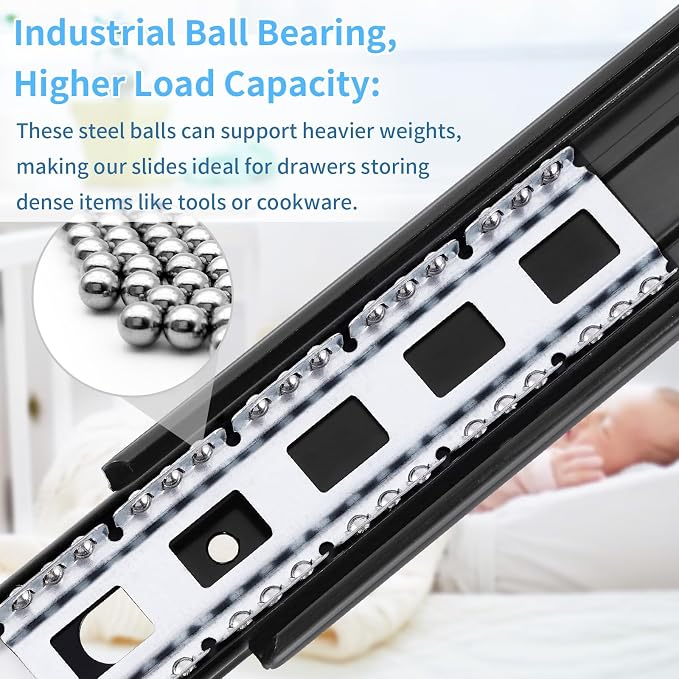 Drawer Slides 1 Pair Full Extension 10 12 14 16 18 20 22 24 inch Side Mount Rails Dresser Cabinet Bracket Replacement Ball Bearing Tracks Guide Metal Runner 100 LB (Basic-1 Pair, 16 Inch)