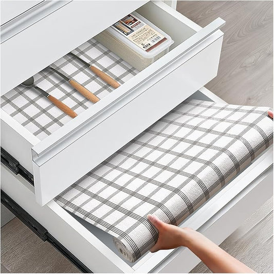 Drawer and Shelf Liner, Non-Slip Kitchen Cabinet Liners Non-Adhesive Thick Strong Grip Waterproof Washable Mats Protect Dresser Shelves Cupboard Bathroom Cabinets, White Stripes, 24IN X 20FT