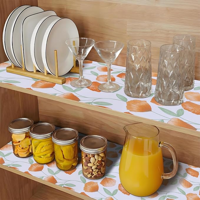 Shelf and Drawer Liner for Kitchen Cabinets 5Rolls*17.7'' X 96'' Non Adhesive Shelf Paper Strong Grip Anti Slip Cabinet Liners for Shelves, Oil-Proof Waterproof Cupboard Liner