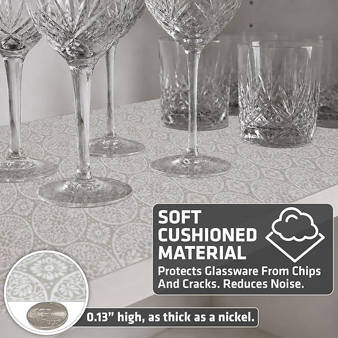 Drymate Premium Luxury Shelf & Drawer Liner, Thick Cushioned Fabric, Non-Adhesive, Absorbent, Waterproof, Slip-Resistant, Liners for Kitchen Cabinets, Cupboards (USA Made)(12”x59”)(2-Pack)(Tan)