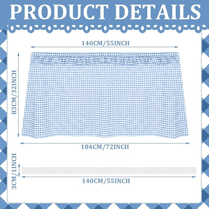Blue Ruffle Gingham Sink Skirt Self-Adhesive Bathroom Stitch Self Stick Adhesive Fabric Under Sink Curtain Skirt 55'' x 32'' for Bathroom Kitchen Laundry Utility Room Decor