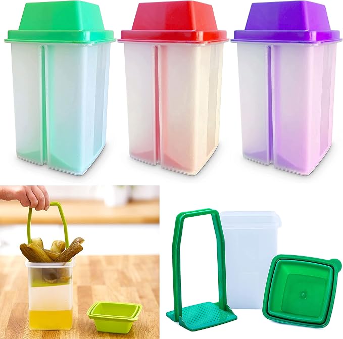 1 Large Pickle Jar Holder Olive Jalapeno Keeper Container Food Storage Strainer
