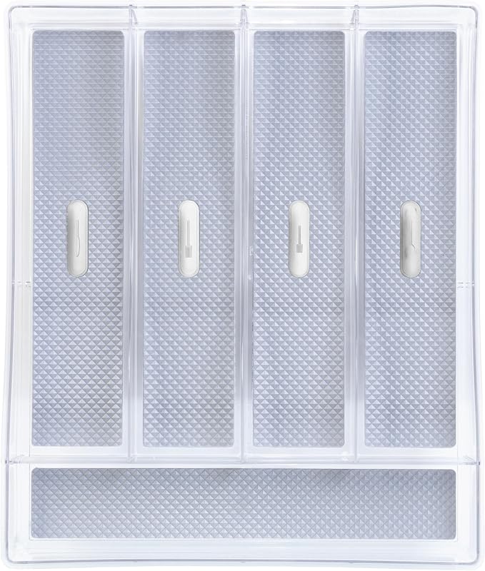 Glad Silverware & Utensil Drawer Organizer - Divided Clear Plastic Storage Tray with 5 Compartments for Kitchen Flatware and Cutlery - BPA Free, Food Safe, Non Slip, 11x13 inches