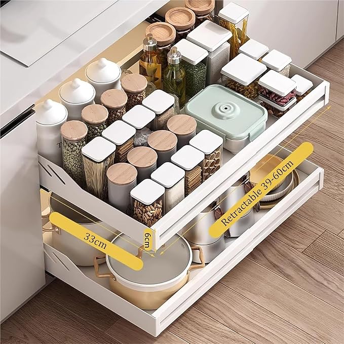 Pull out Cabinet Organizer,Under Sink Organizer, Home Office Organization Hidden Storage Pantry Shelf,No Need Drill and Nailing,for Kitchen Cupboard Cabinet.(Black)