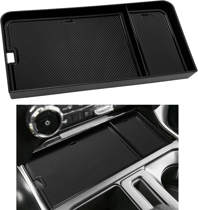 Center Console Organizer Tray for Ford F150 2021-2024/Lightning XLT 2022-2024 Interior Accessories Hidden Insert Storage Box with USB Hole Fit Front Shifter Open Pocket (Black)