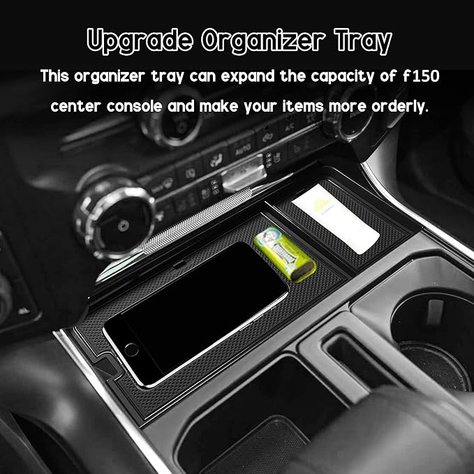 Center Console Organizer Tray for Ford F150 2021-2024/Lightning XLT 2022-2024 Interior Accessories Hidden Insert Storage Box with USB Hole Fit Front Shifter Open Pocket (Black)