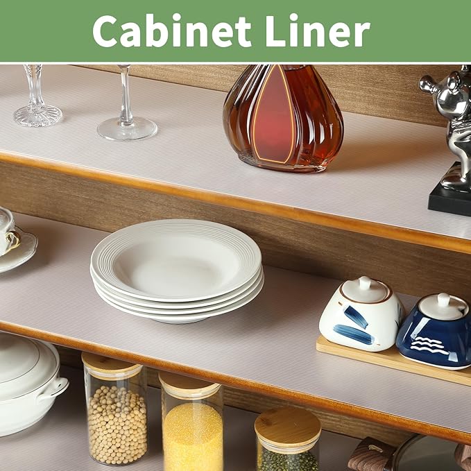 Shelf Liners 15 inch x 20 ft Shelf Liners for Kitchen cabinets nonstick Lining Drawer Mats EVA Protector for Cupboard (Clear Ribbed,15 inch x 20 ft)