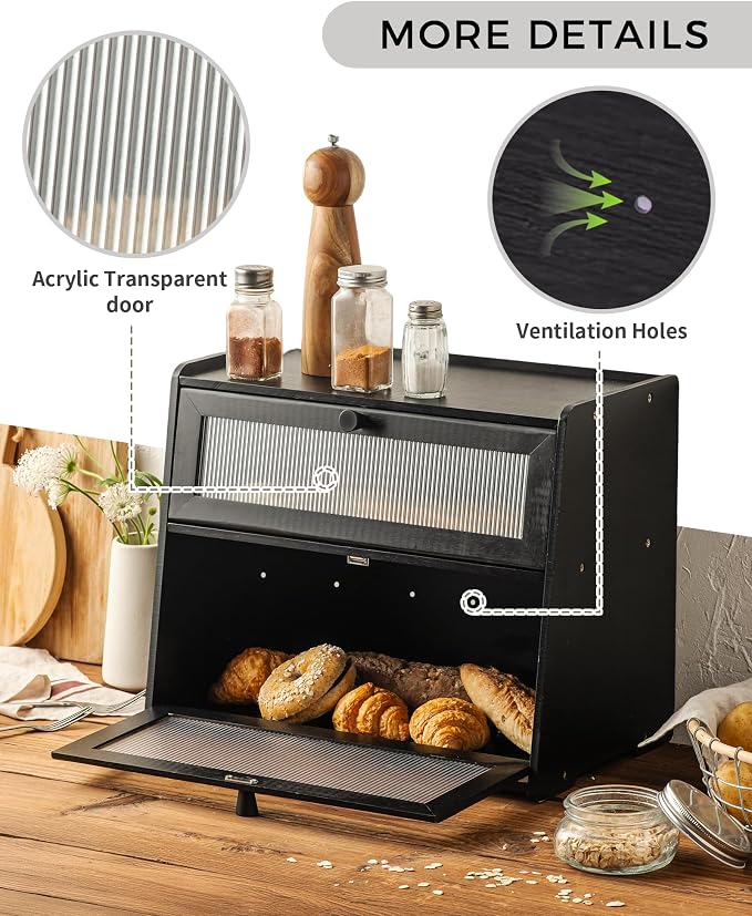 Double layer Bread Box for Kitchen Countertop Vitamin Bottle Storage Supplement Bottle Organizer Vitamin Organizer(Black)