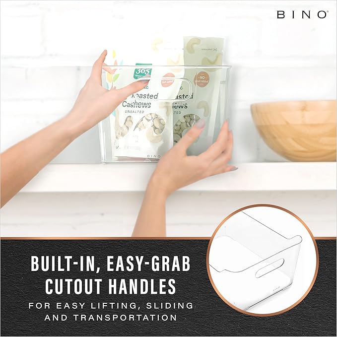 BINO | Plastic Storage Bins, X-Large - 2 Pack, Clear | THE SOHO COLLECTION | Pantry Organizers and Storage Containers Fridge Organizer Bins Kitchen Cabinet Organizer Medicine Cabinet Organizer Bin