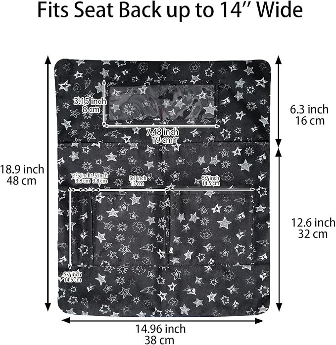 25 PCS Chair Pockets for Classroom Chairs, 15"W x 19"H Seat Sacks with 5 Pockets, Durable 600D Oxford Student Chair Bag Organizer with Name Tag Slot for K-5 Kindergarten School, Black