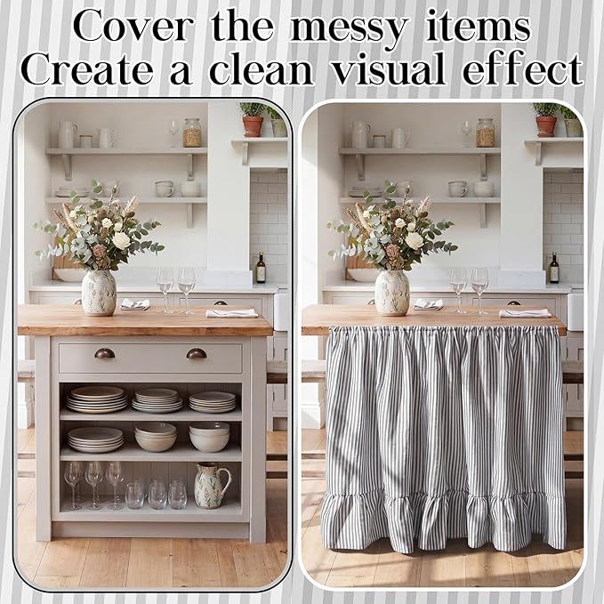 VitalCozy Cabinet Curtain 35" W X 35" L Sink Skirt for Bathroom Kitchen Grey Ruffles Spring Short Curtain for Home Classroom Farmhouse Rustic Drape Under Desk Privacy Drape for Laundry Room