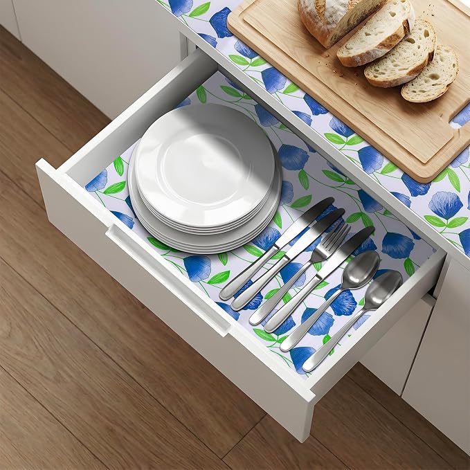 Non Adhesive Shelf Liner 5Rolls*12'' X 120'' Drawer Liner for Kitchen Cabinets, Waterproof Shelf Liners Durable Anti-Slip for Kitchen Cabinets Cupboard Liner