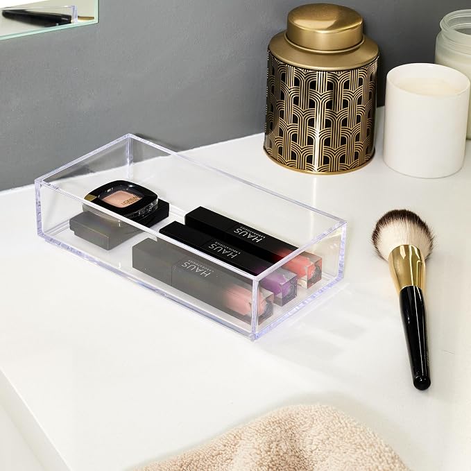 iDesign Stackable Makeup Drawer Organizer - Vanity Organizer or Desk Organizer, Set of 3, Clear