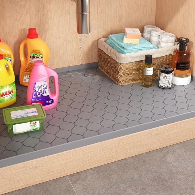 Winisok Silicone Under Sink Mat 28" x 22", kitchen Essentials and Gadgets, Shelf liner and Cabinet Protector, Home Organizers and Storage, Waterproof Bathroom Tray