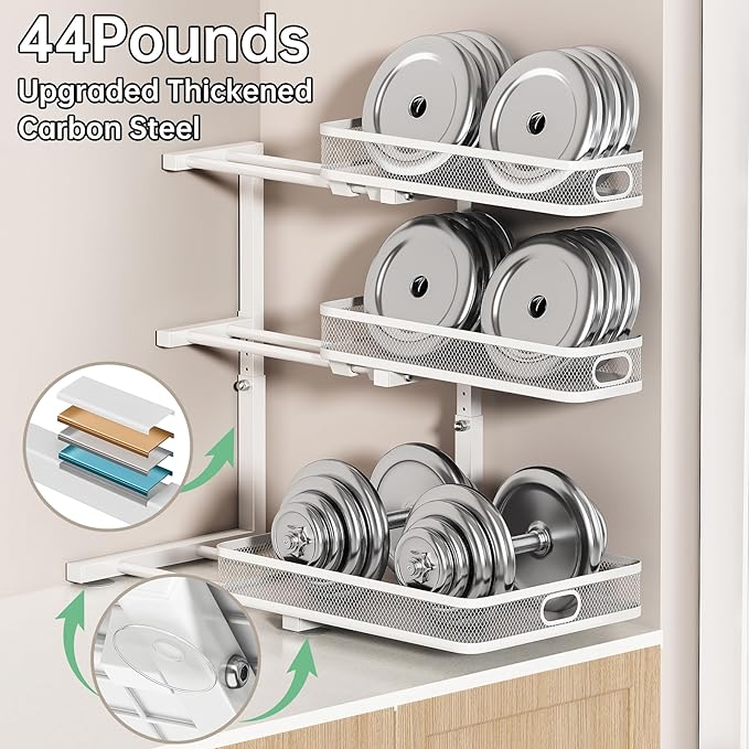 Under Sink Organizer, White, 3-Tier, 1 Pack | Height Adjustable, Thickened Metal, Pull Out Cabinet Shelf, Space-Saving Slide Out Storage Drawer