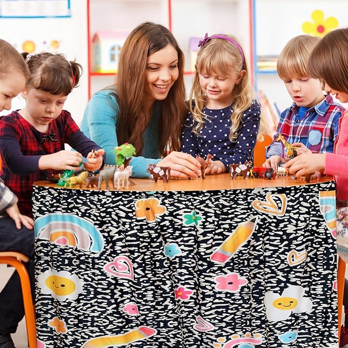 VitalCozy Composition Notebook Table Skirt for Classroom Teacher 28" W x 51" L Desk Curtain Skirts Teacher Appreciation Week Back to School Gifts for Kindergarten Classroom Office Bookcase Decoration