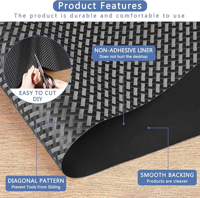HooTown Shelf Liner Kitchen Cabinet Drawer Mats 17.5 Inch Wide x 393.7 Inch Long, Non Skid EVA Plastic Washable Oil Proof Pad for RV Drawer, Dish Plate Slippery Protection, Black
