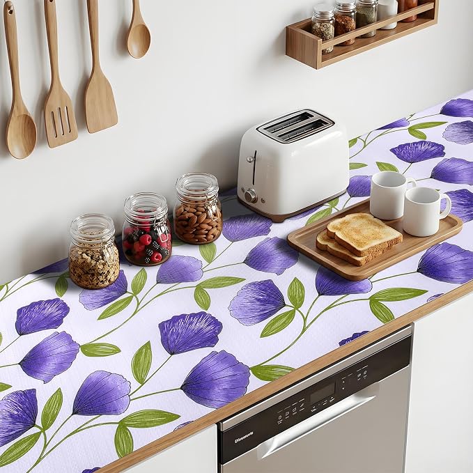 Shelf and Drawer Liner for Kitchen Cabinets 5Rolls*12'' X 120'' Non Adhesive Shelf Paper Strong Grip Anti Slip Cabinet Liners for Shelves, Oil-Proof Waterproof Cupboard Liner
