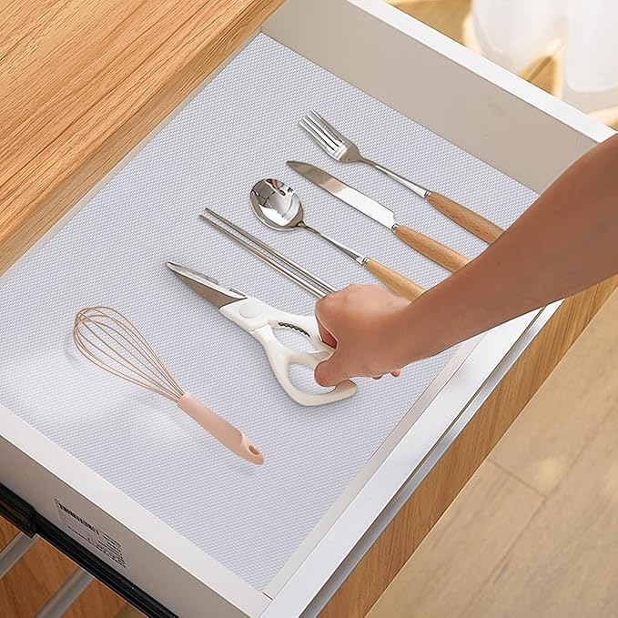 Kitchen Shelf Liner Drawer Liners, Non-Adhesive Refrigerator Liners Waterproof Fridge Mats with Strong Durable Kitchen Cabinets Mat for Drawers, Shelves, Pantry White