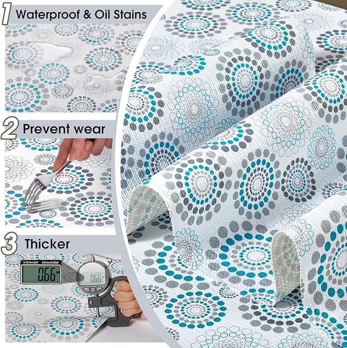 Drawer and Shelf Liner, Non-Slip Kitchen Cabinet Liners Non-Adhesive Thick Strong Grip Waterproof Washable Mats Protect Dresser Shelves Cupboard Bathroom Cabinets, Spiral, 18 in X 10 FT