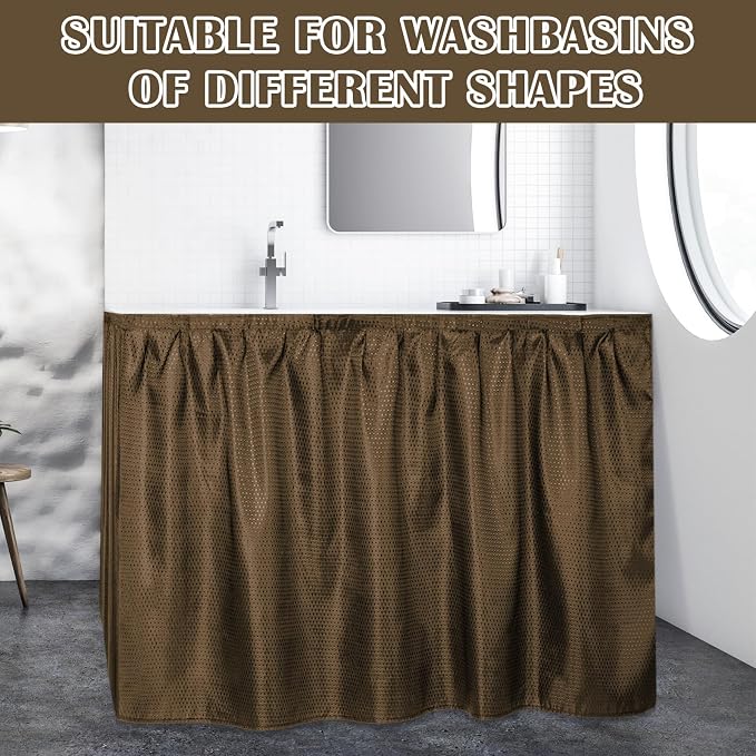 Fabric Sink Skirt Diamond Bathroom Stitch Self Stick Adhesive Waterproof Fabric Under Sink Curtain Skirt 55 x 32 Inch Adds Bathroom Storage(Khaki,Fashion Style)