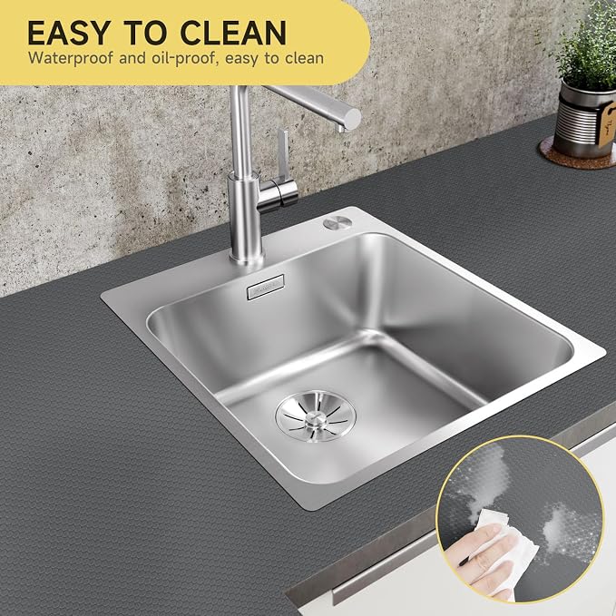 WochiTV Adhesive Shelf Liner 23.6 X 240 Inches Peel and Stick Kitchen Liner for Cabinets, Drawers Removable Protector Mat Waterproof Contact Covering for Dresser Pantry Countertops Shelves, Gray