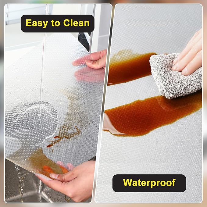 Shelf Liner, Waterproof Refrigerator Liner, Drawer Liners for Kitchen Cabinet, Bathroom Under Sink Mat Non Adhesive Fridge Liner EVA Place Mats Roll - Clear 12"×236.2"