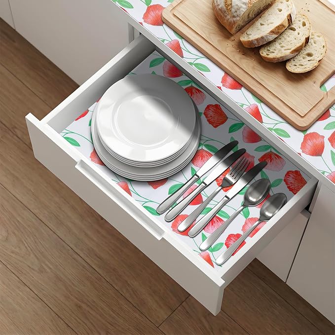 Non Adhesive Shelf Liner 5Rolls*17.7'' X 96'' Drawer Liner for Kitchen Cabinets, Waterproof Shelf Liners Durable Anti-Slip for Kitchen Cabinets Cupboard Liner