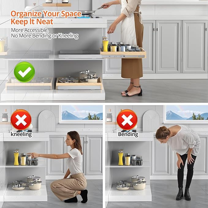 ZOINLIY 24''W X 21''D X 3''H Wooden Pull Out Drawer for Cabinet, Cabinet Organizer for Kitchen, Soft Close Slide Out Shelves, Heavy Duty, Full-Extension