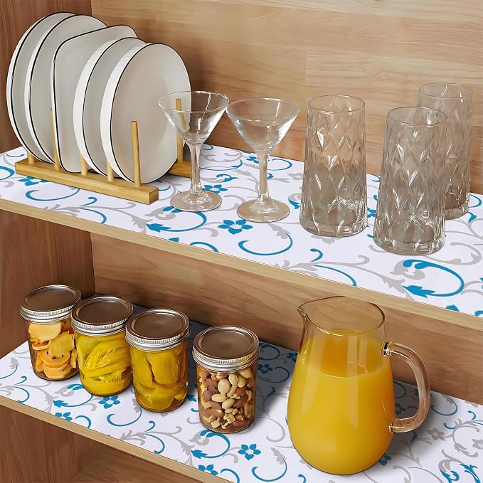 Shelf and Drawer Liner for Kitchen Cabinets 17.7'' X 96'' Non Adhesive Shelf Paper Strong Grip Anti Slip Cabinet Liners for Shelves, Oil-Proof Waterproof Cupboard Liner