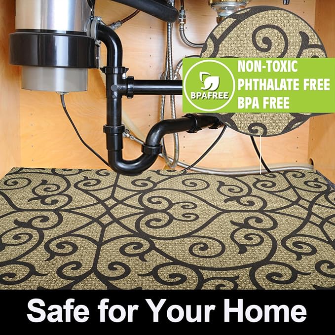 AiBOB Waterproof Under The Sink Mat, Absorbent Quick Dry Sink Liners Protect Cabinets, Durable Shelf Liners, Slip Resistant and Non-Adhesive, 24X36, Black/Brown