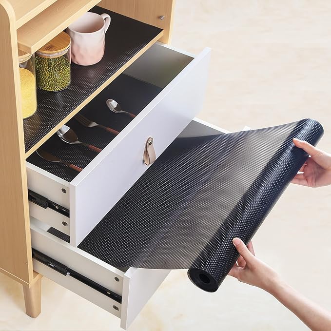 Shelf Liners 15 inch x 20 ft Shelf Liners for Kitchen cabinets nonstick Lining Drawer Mats EVA Protector for Cupboard (Translucent Black,15 inch x 20 ft)