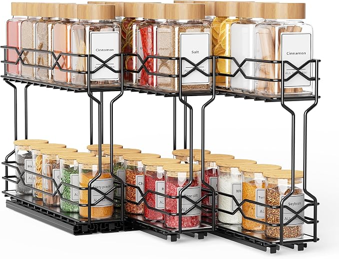 BOIVSHI Pull Out Spice Rack - Heavy Duty Vertical Spice Rack Pull Out, No Drill Install Spice Organizer for Cabinet, Inside Cabinet, Narrow Cabinet, 2.1" W×10.1" D×8.1" H, 3-Pack, Black