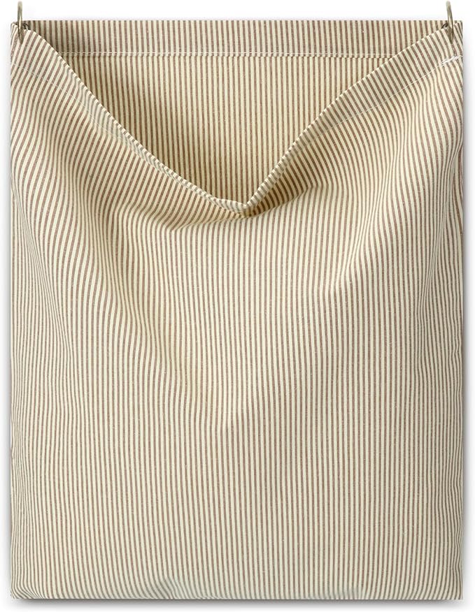 Reusable Dirty Rag Storage Bag Linen Dish Towel Cloth Bag Dish Rag Holder Natural Cotton Vintage for Under Sink Cabinet Door Organizer Laundry Bathroom Storage(Ecru,Horizontal Stripes)