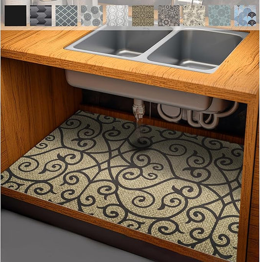 AiBOB Waterproof Under Sink Mat, Absorbent Quick Dry Sink Liners Protect Cabinets, Durable Shelf Liners, Slip Resistant and Non-Adhesive, 24X68, Black/Brown