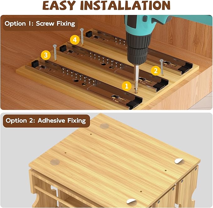 Jolitac Bamboo Pull Out Spice Rack for Cabinet, Slide Out Drawers, Space-Saving Seasoning Kitchen Pantry Sliding Vertical Organization, Easy to Install, 12.3" Wide, 4 Drawers(1.85" Wide), 2-Tier