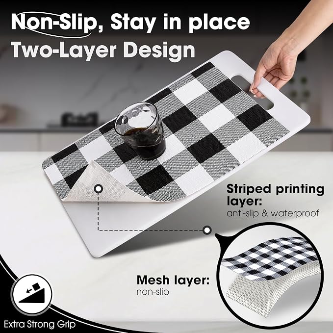 Drawer and Shelf Liner, Non-Slip Kitchen Cabinet Liners Non-Adhesive Thick Strong Grip Waterproof Washable Mats Protect Dresser Shelves Cupboard Bathroom Cabinets, Buffalo Plaid, 12 in X 10 FT