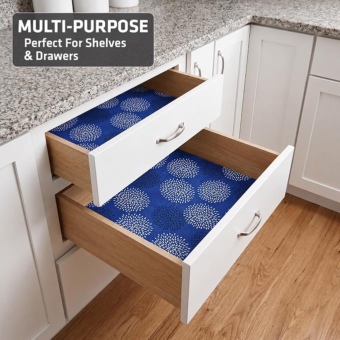Drymate Premium Luxury Shelf & Drawer Liner, Thick Cushioned Fabric, Non-Adhesive, Absorbent, Waterproof, Slip-Resistant, Liners for Kitchen Cabinets, Cupboards (USA Made)(12”x59”)(24-Pack)(GoodBlue)