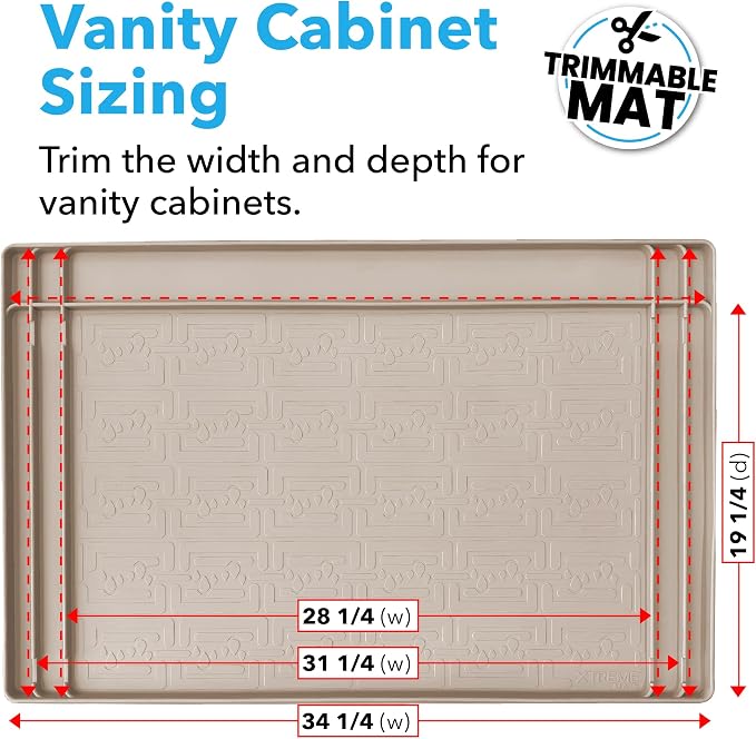 XTREME MATS Trimmable Rubber Under Sink Cabinet Mat – Ultimate Waterproof Protection for Kitchen or Bathroom Cabinets with Patented Overflow Channels (Grey)