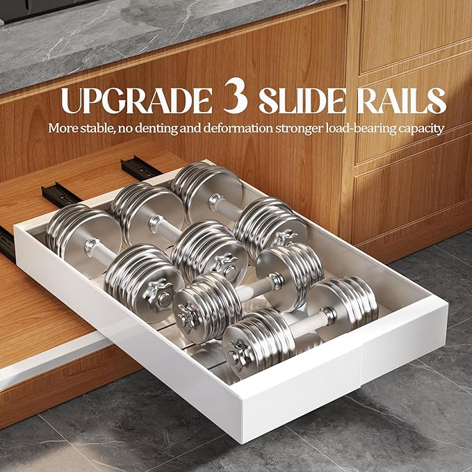 Seinloes 2 Pack 21" Deep Pull Out Cabinet Organizer Expandable（Width 15.1"-26.3"）+4 Pack Slide Out Drawers With Raising Pad for Framed Cabinets,Adjustable Width 9"-14" White