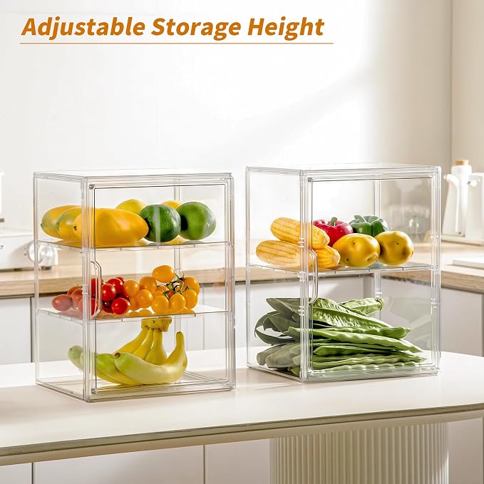 SANKEU Pastry Display Case,Bread Box for Kitchen Countertop,3 Layers Adjustable Clear Bread Storage with Magnetic Door Small Bakery Pastry Display, 2 Pack
