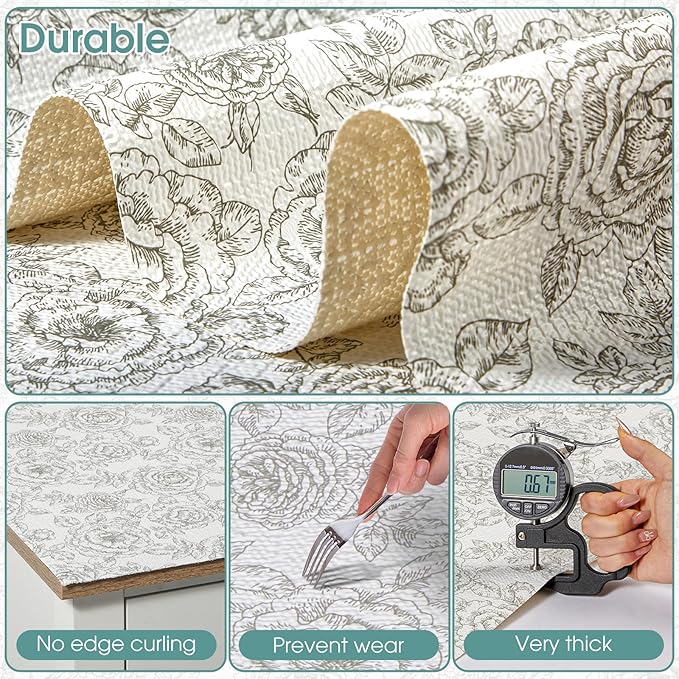 Drawer and Shelf Liner, Non-Slip Kitchen Cabinet Liners Non-Adhesive Thick Strong Grip Waterproof Washable Mats Protect Dresser Shelves Cupboard Bathroom Cabinets, Rose, 24 in X 10 FT