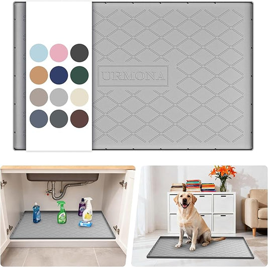 URMONA Under Sink Mat for Kitchen Waterproof, 34" x 22" Silicone Under Sink Mat for Shelf Liner Organizer, Cabinet Sink Protector Under Sink Liner for Bottom Kitchen, Bathroom(Light Grey)