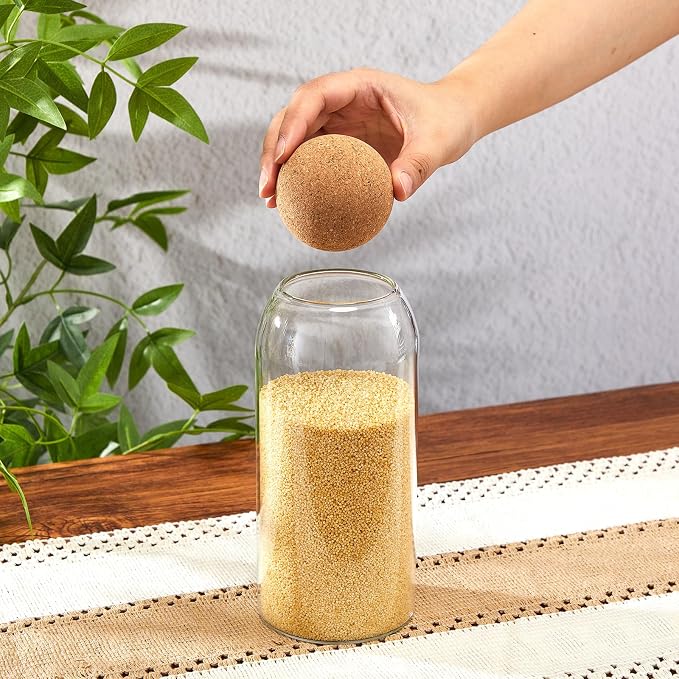 Suclain 6 Pcs Glass Jars with Cork Ball Lid Farmhouse Kitchen Canisters Coffee Bar Countertop Container Rustic Storage Jars for Bean Nut Sugar Coffee Tea Organizer Housewarming Gift (34 oz)