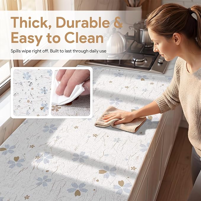 Non Adhesive Shelf Liner 3Rolls*12'' X 120'' Drawer Liner for Kitchen Cabinets, Waterproof Shelf Liners Durable Anti-Slip for Kitchen Cabinets Cupboard Liner