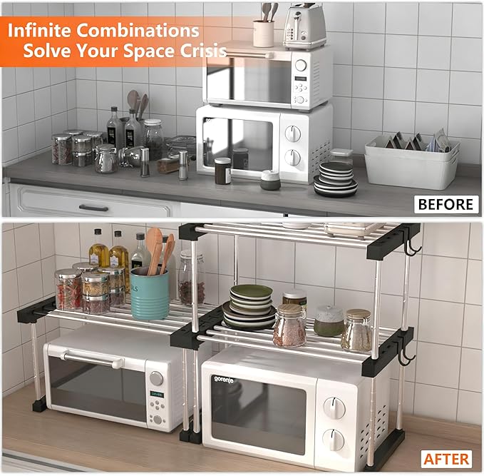 BLULEE Expandable Under Sink Organizer - 3D Adjustable Stackable Storage Shelves,Modular Cabinet Rack Around Pipes for Kitchen Bathroom