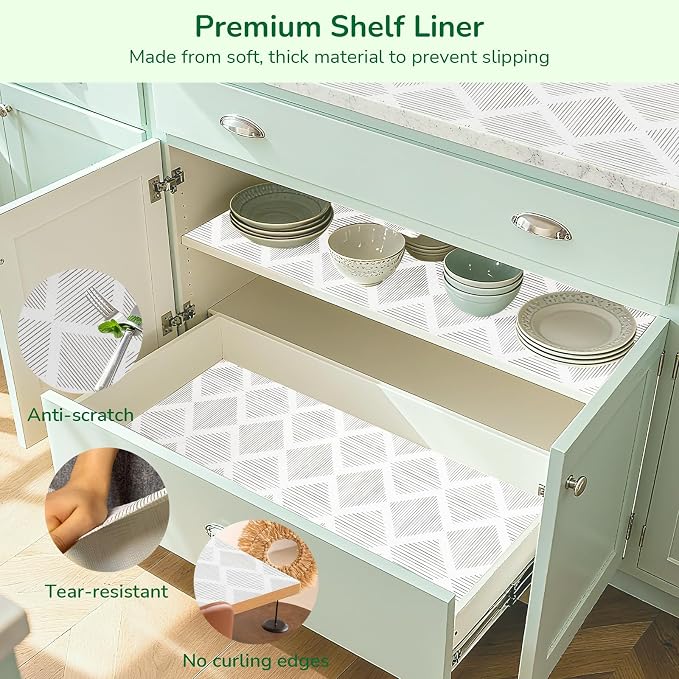Shelf and Drawer Liner for Kitchen Cabinets 24In x 30FT Non-Adhesive Shelf Liner Non-Slip Strong Grip Cabinet Liner Waterproof Thickened Easy to Clean Drawer Mats Protect Pantry, Tool Box, Dresser