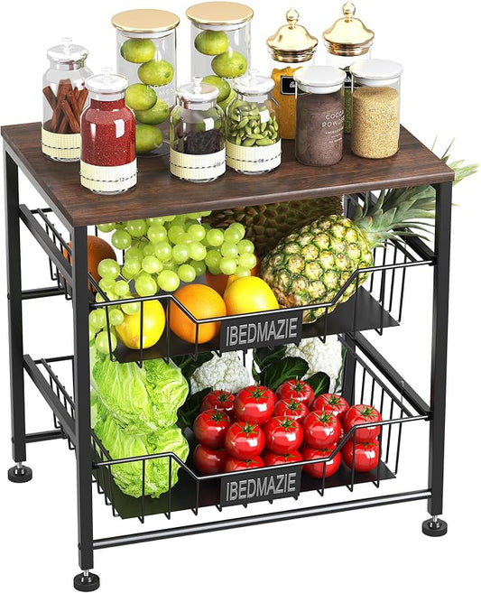 Metal Storage Organizer with Drawers,Fruit Basket for Kitchen,3 Tier Organizer Used for Wardrobe,Office,Storage,Bathroom,Bedroom,Adjustable Feet,Easy Assembly (Black)