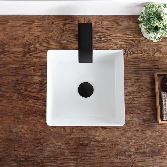 14 Inch Small Undermount Bathroom Sink White Ceramic Square Under Counter Bathroom Sink for Cabinet Porcelain Vanity Sinks,Overflow Type (13.8"x13.8")