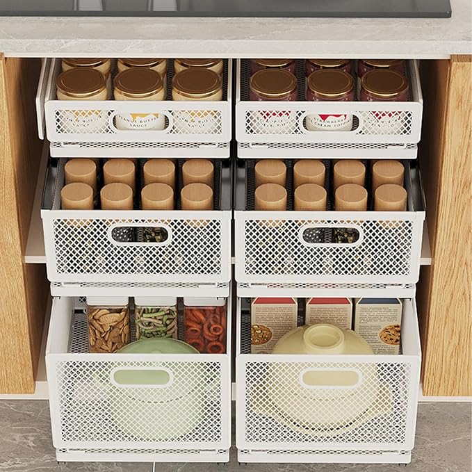 Pull out Cabinet Rack Organizers, No-Drill Slide Organizer Under Sink Organizer, Strong & Sturdy Expandable Cabinet Drawers, For Kitchen, Bathroom, Pantry(J,21.7*13.8*3.3inch/55*35*8.5cm)